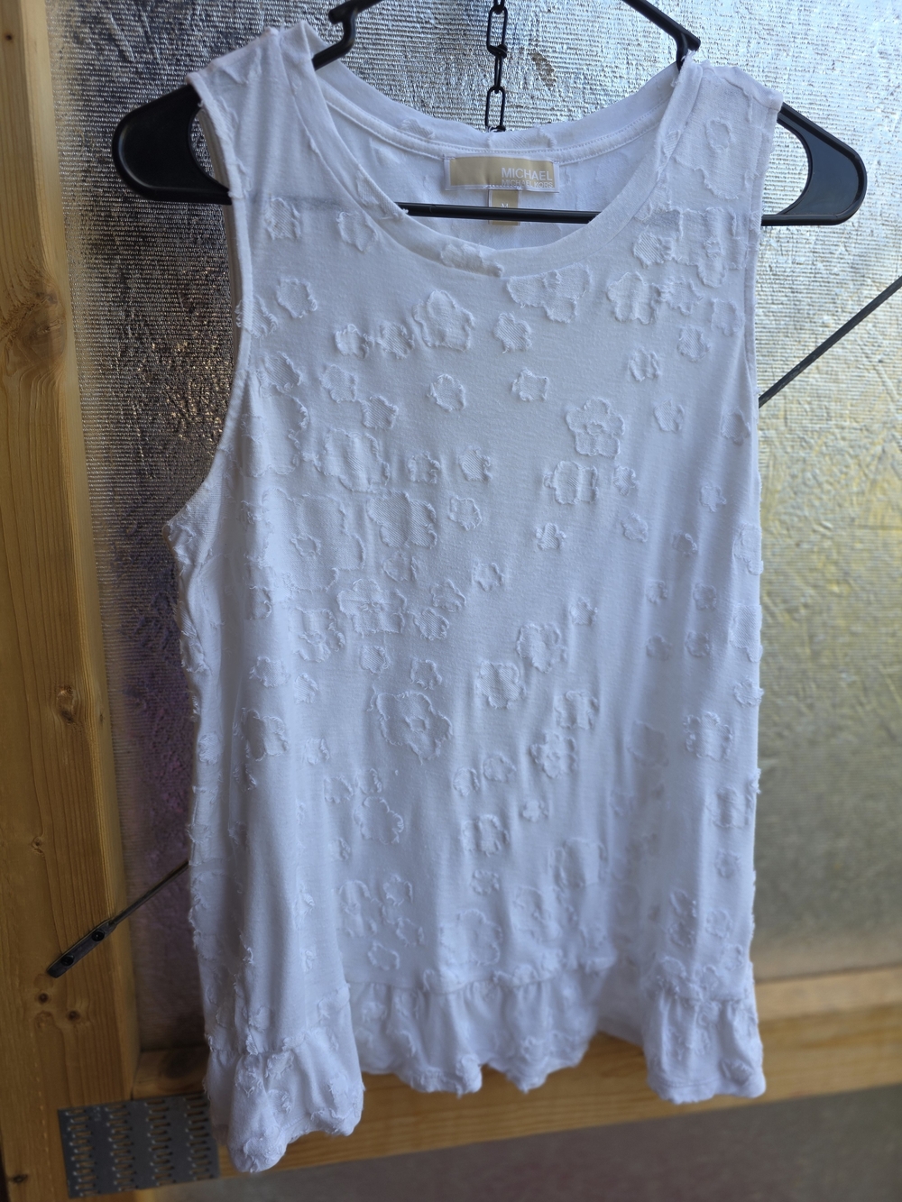 Michael Michael Kors White Textured Ruffle Hem Tank Top